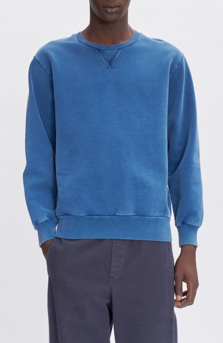 A.P.C. Sweat Label Garment Dye Sweatshirt, Main, color, Iaj Marine
