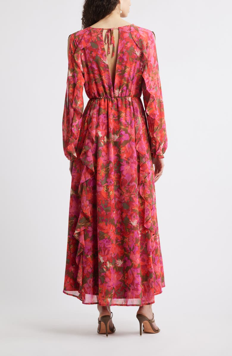 Chelsea28 Ruffle Print Long Sleeve Maxi Dress, Alternate, color, Pink- Green Sana Bloom