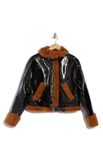 BLANKNYC BLANKNYC FAUX SHEARLING TRIM MOTO JACKET 