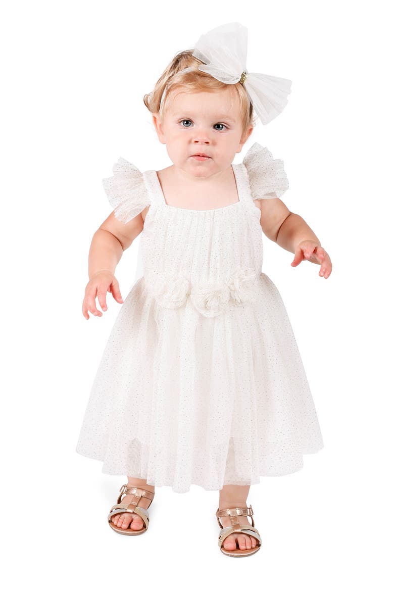 Flutter Sleeve Tulle Dress, Alternate, color, CREAM