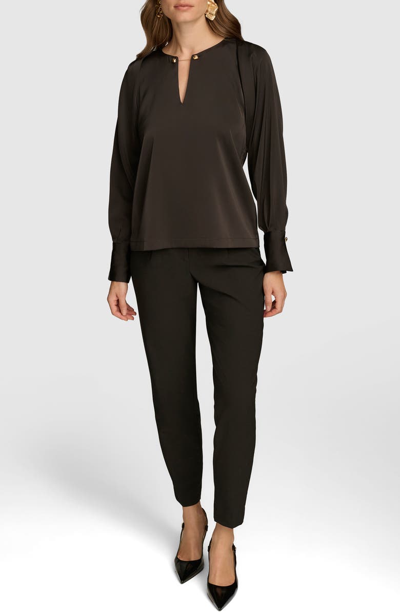 Donna Karan New York Chain Long Sleeve Crepe Top, Alternate, color, Black