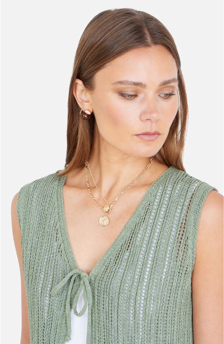 Yumi Knitted Cotton Tie Waistcoat Top, Alternate, color, Green