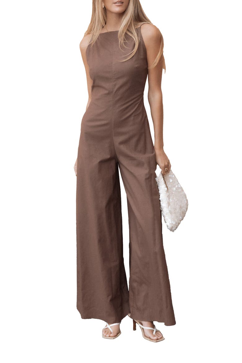 Ophilia Open Back Jumpsuit, Alternate, color, DARK BROWN