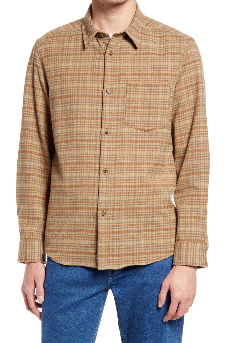 Surchemise John Plaid Button-Up Flannel Shirt Jacket, Main, color, BAA BEIGE