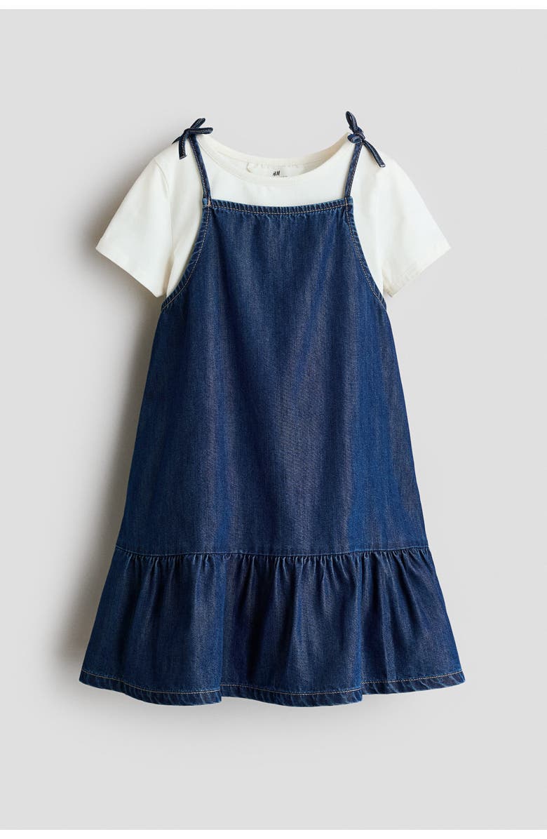 H&M 2-piece Dress And Top Set, Main, color, Dark Denim Blue/Ivory