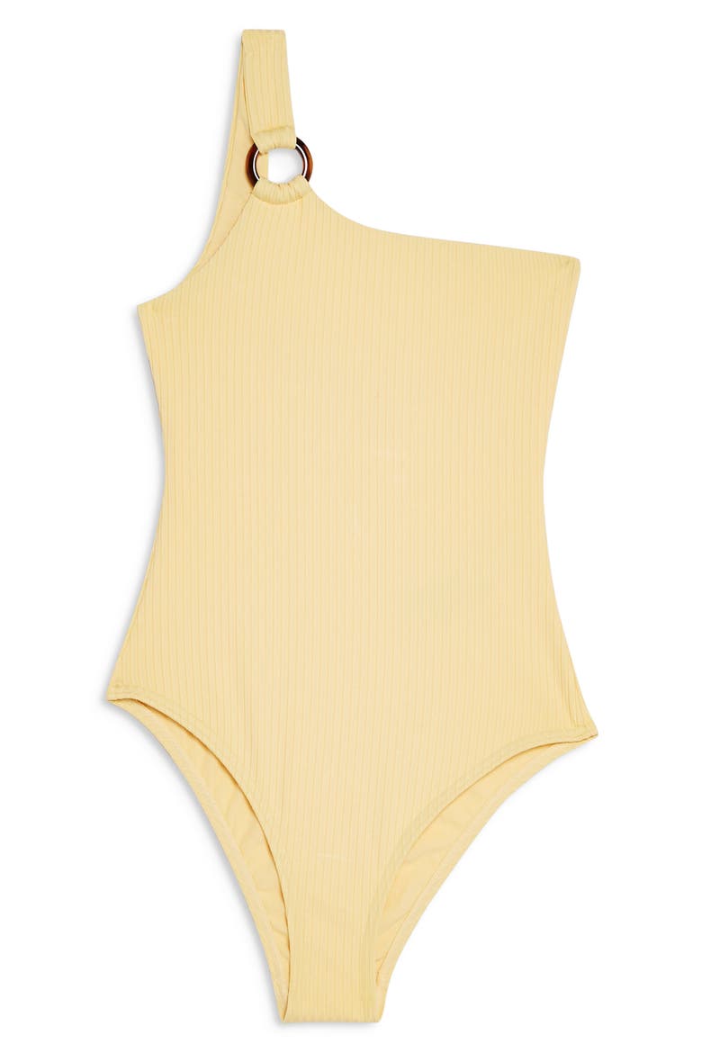 Ribbed One-Shoulder One-Piece Swimsuit, Alternate, color, YELLOW