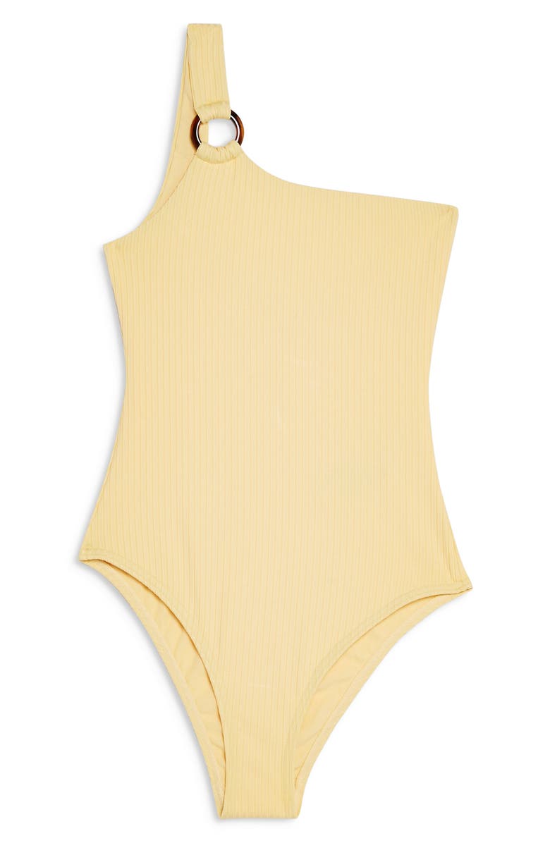 Topshop Ribbed One-Shoulder One-Piece Swimsuit, Alternate, color,