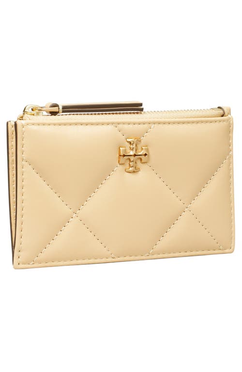 Tory Burch Kira Diamond Quilted Leather Zip Card Case In Vanilla Soft Serve