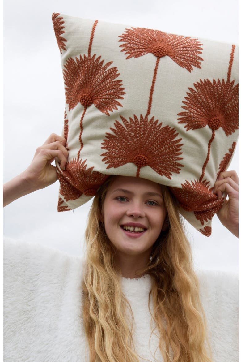 Palm Leaf Embroidered Throw Pillow, Alternate, color, SIENNA / OFF WHITE