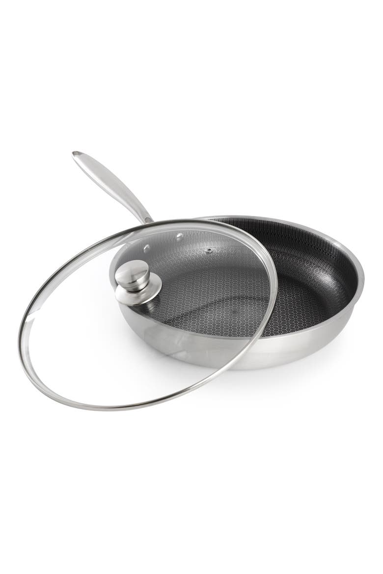 12in Embossed Interior Stainless Steel Frying Pan w/Lid, Alternate, color, Silver