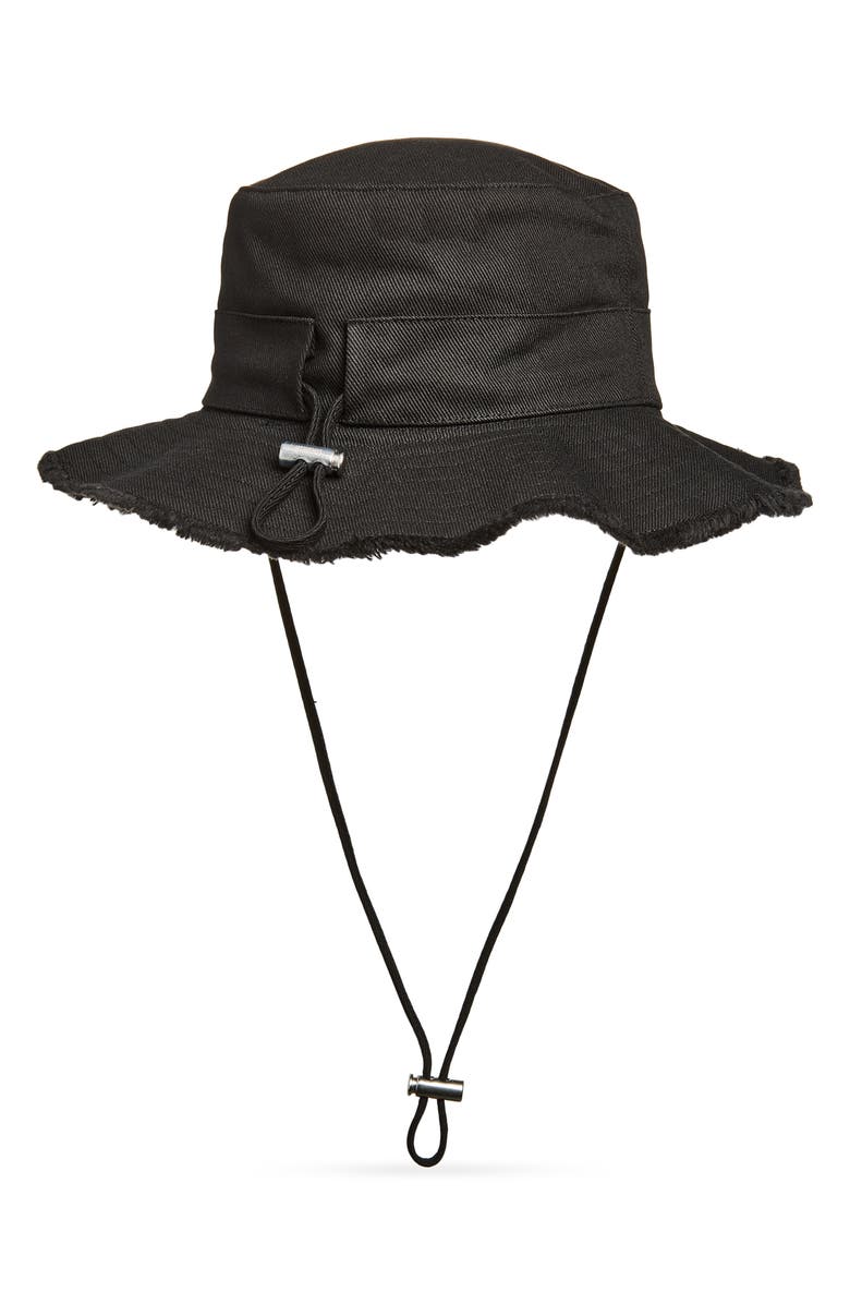 Jacquemus Le Bob Artichaut Fray Brim Cotton Hat, Alternate, color, Black 990