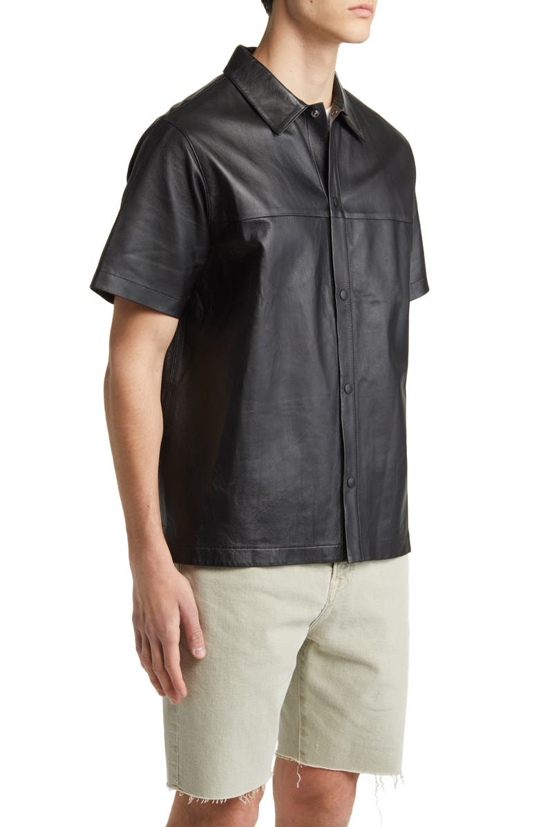 FRAME Short Sleeve Lambskin Leather Snap-Up Shirt, Alternate, color,