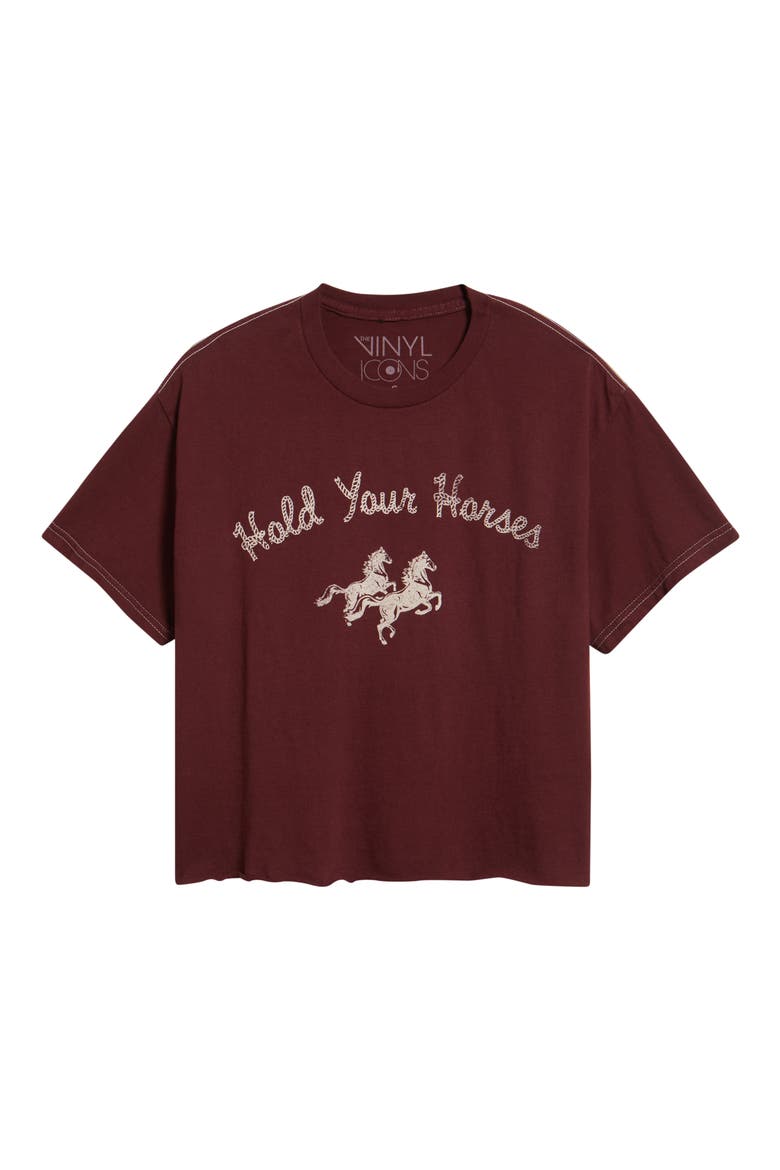 Hold Your Horses Crop Cotton Graphic T-Shirt, Alternate, color, MAROON