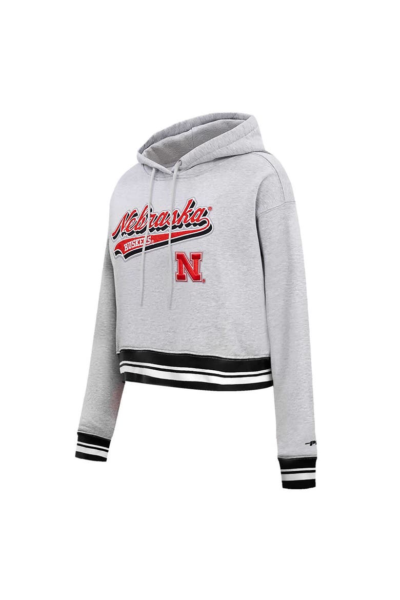 Women's Pro Standard Heather Gray Nebraska Huskers Script Tail Fleece Cropped Pullover Hoodie, Alternate, color, Heather Gray