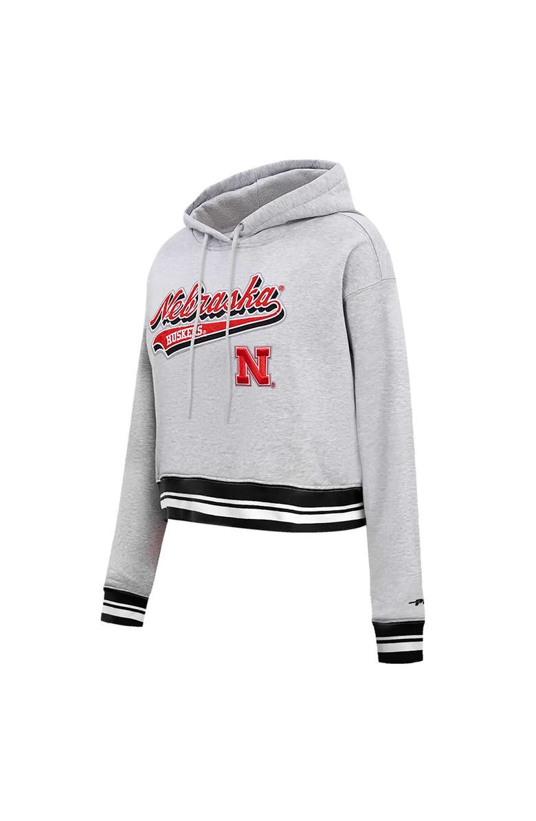 PRO STANDARD Women's Pro Standard Heather Gray Nebraska Huskers Script Tail Fleece Cropped Pullover Hoodie, Alternate, color, Heather Gray