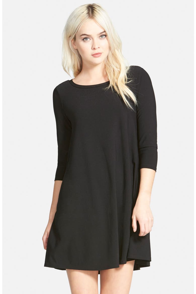 Crepe Trapeze Dress, Alternate, color, BLACK