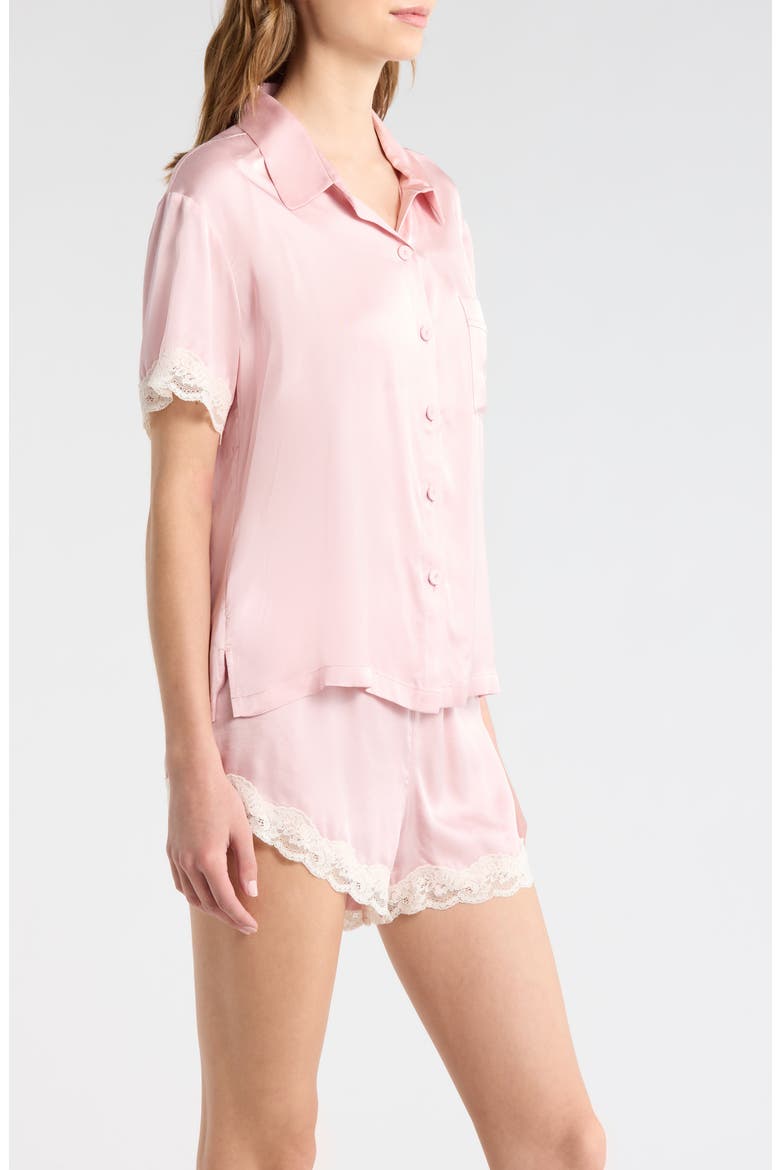 Annabelle Satin Lace Trim Short Pajamas, Alternate, color, PAPINELLE PINK