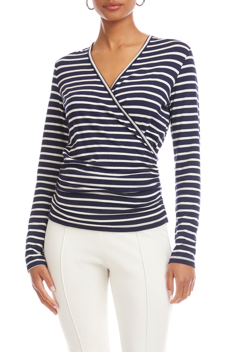 Karen Kane Stripe Crossover Ruched Top, Main, color, Stripe