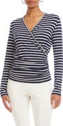 Karen Kane Stripe Crossover Ruched Top