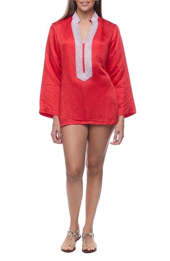 Ranee's Ranees Embellished Long Sleeve Tunic In Red