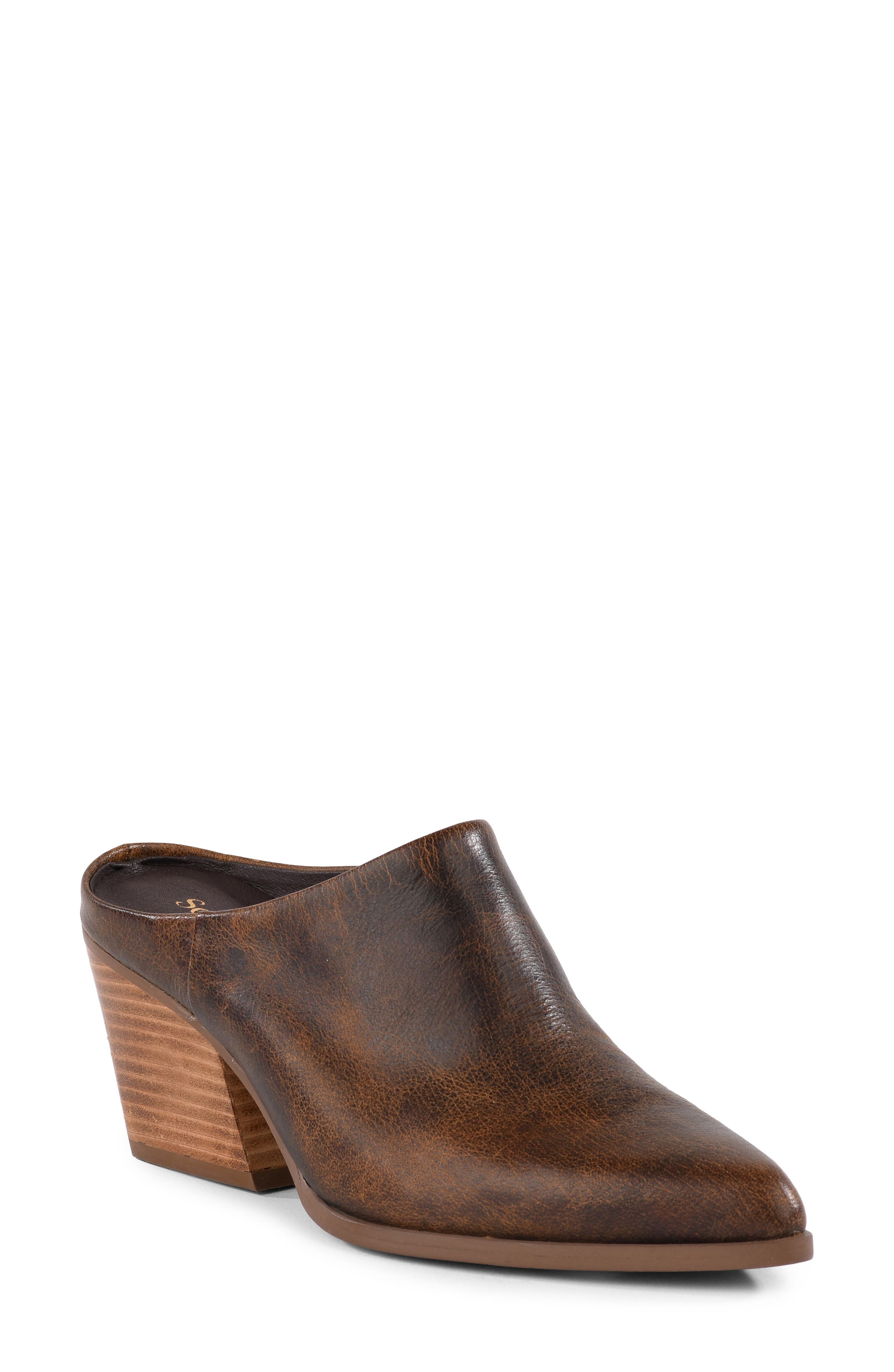 Morning Joe II Leather Heeled Mule, Main, color, BROWN