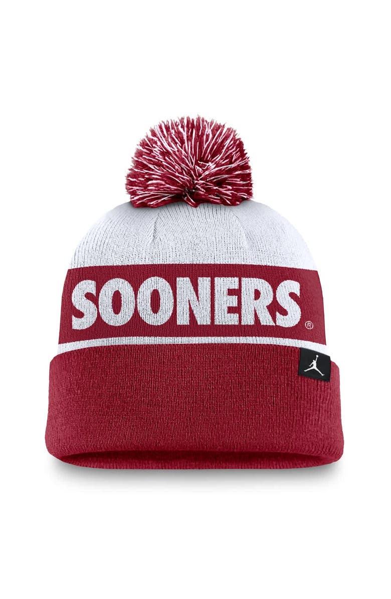 Jordan Brand Men's Jordan Brand White/Crimson Oklahoma Sooners Primetime Peak Cuffed Knit Hat with Pom, Alternate, color, 