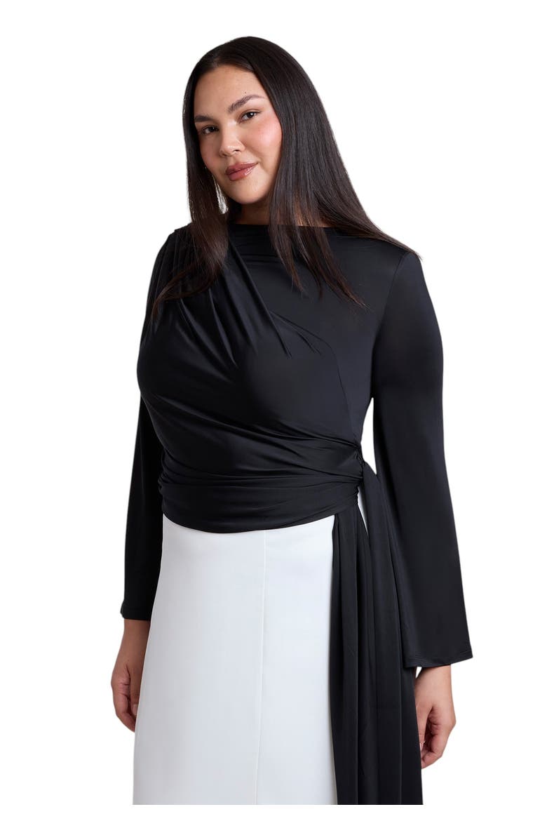 Draped Tie Waist Top, Alternate, color, BLACK ONYX