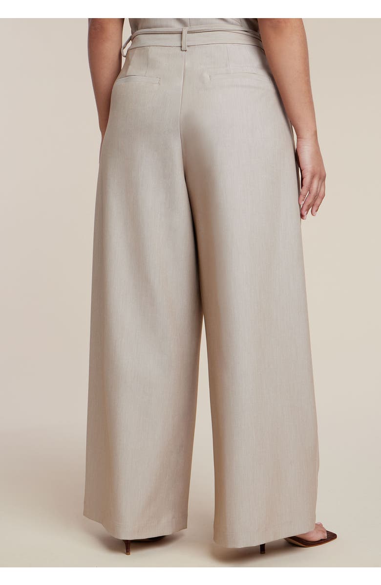ELOQUII Pleat Detail Trouser With Long Belt, Alternate, color, Neutral