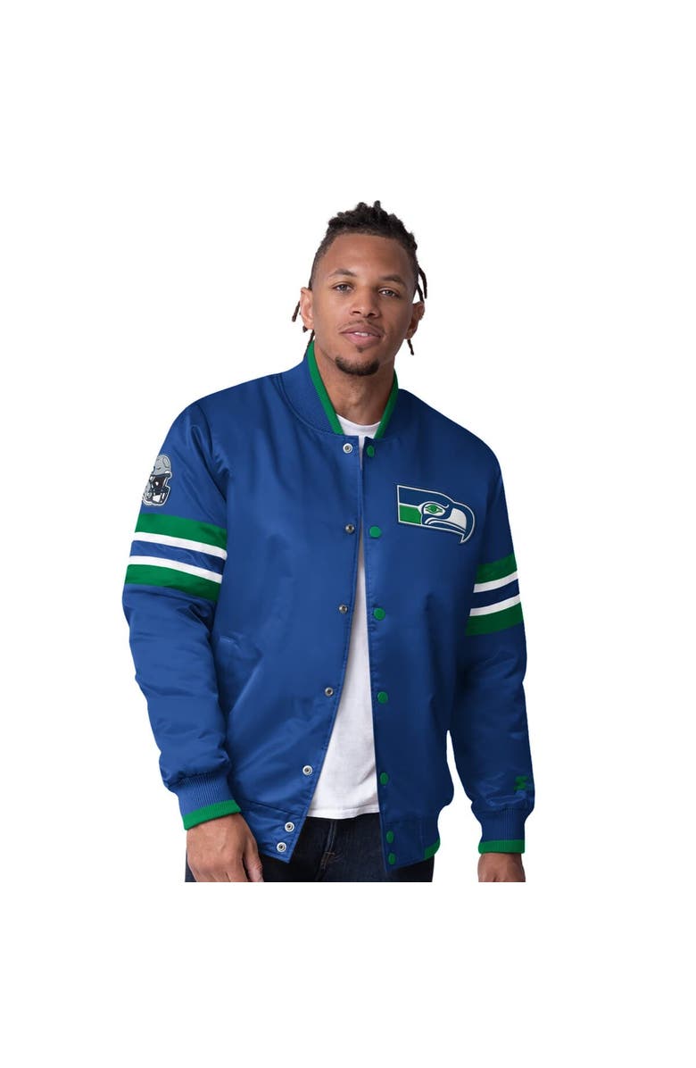 STARTER Men's Starter Royal Seattle Seahawks Vintage Logo Scout I Full-Snap Varsity Jacket, Main, color, Royal