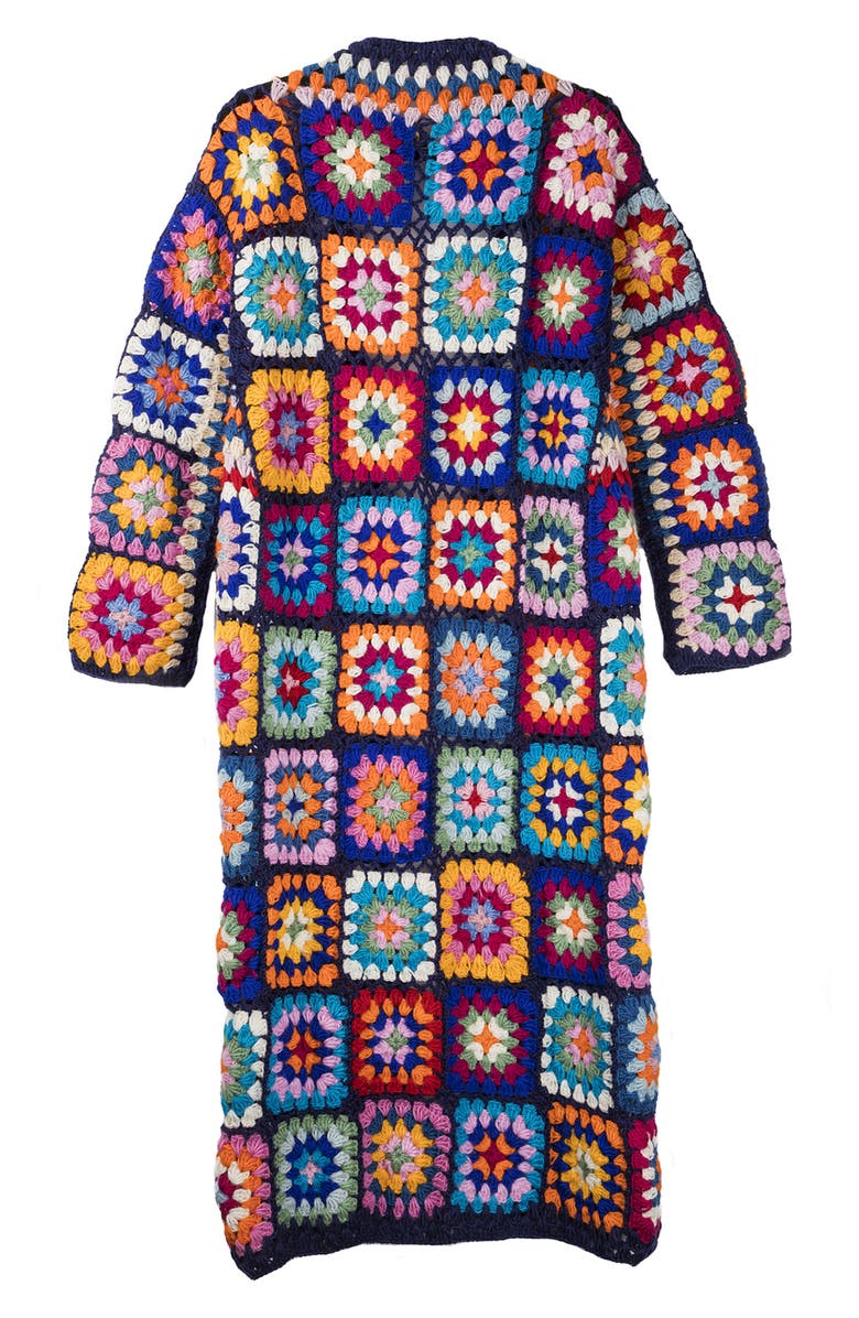 SAACHI Crochet Wool Cardigan, Alternate, color, Navy