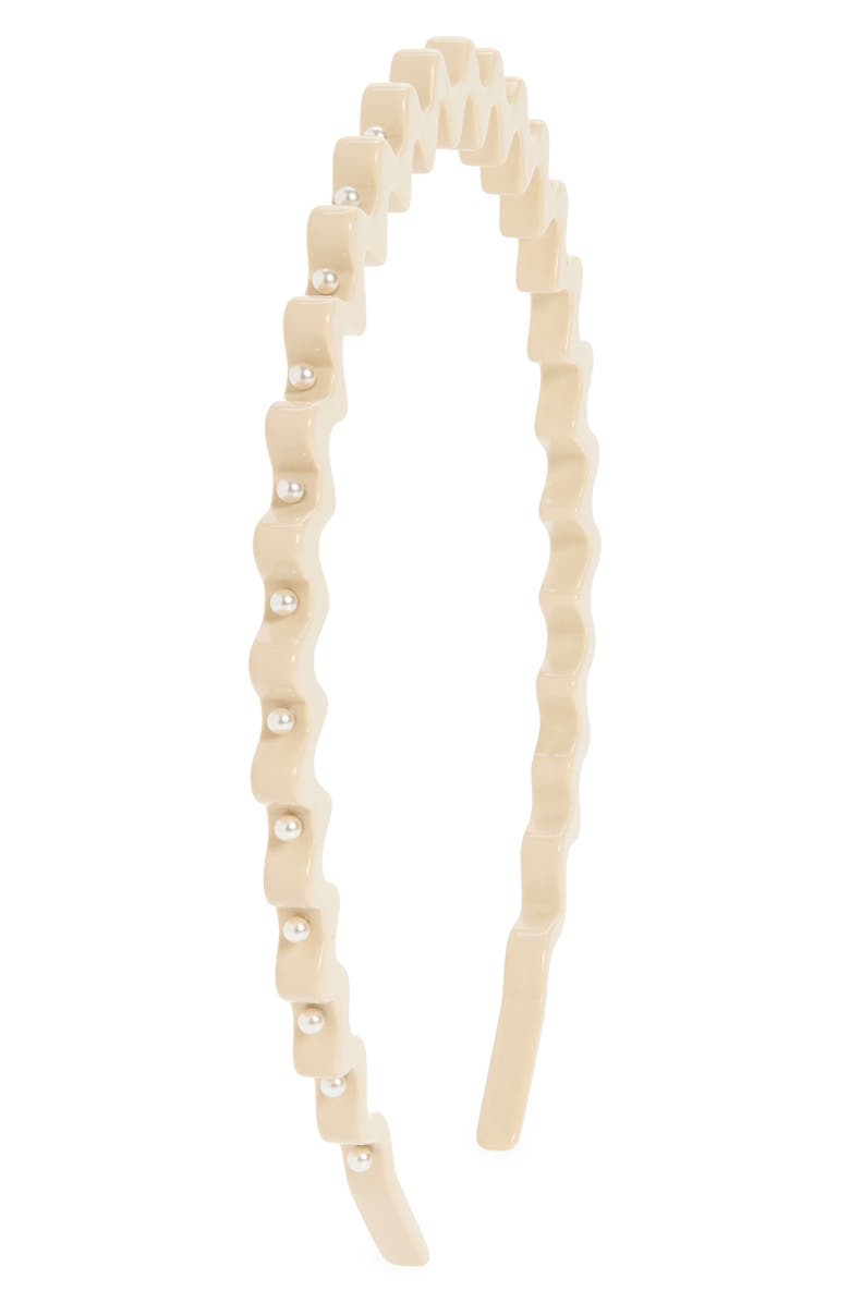Alexandre de Paris Imitation Pearl Headband, Main, color, Beige