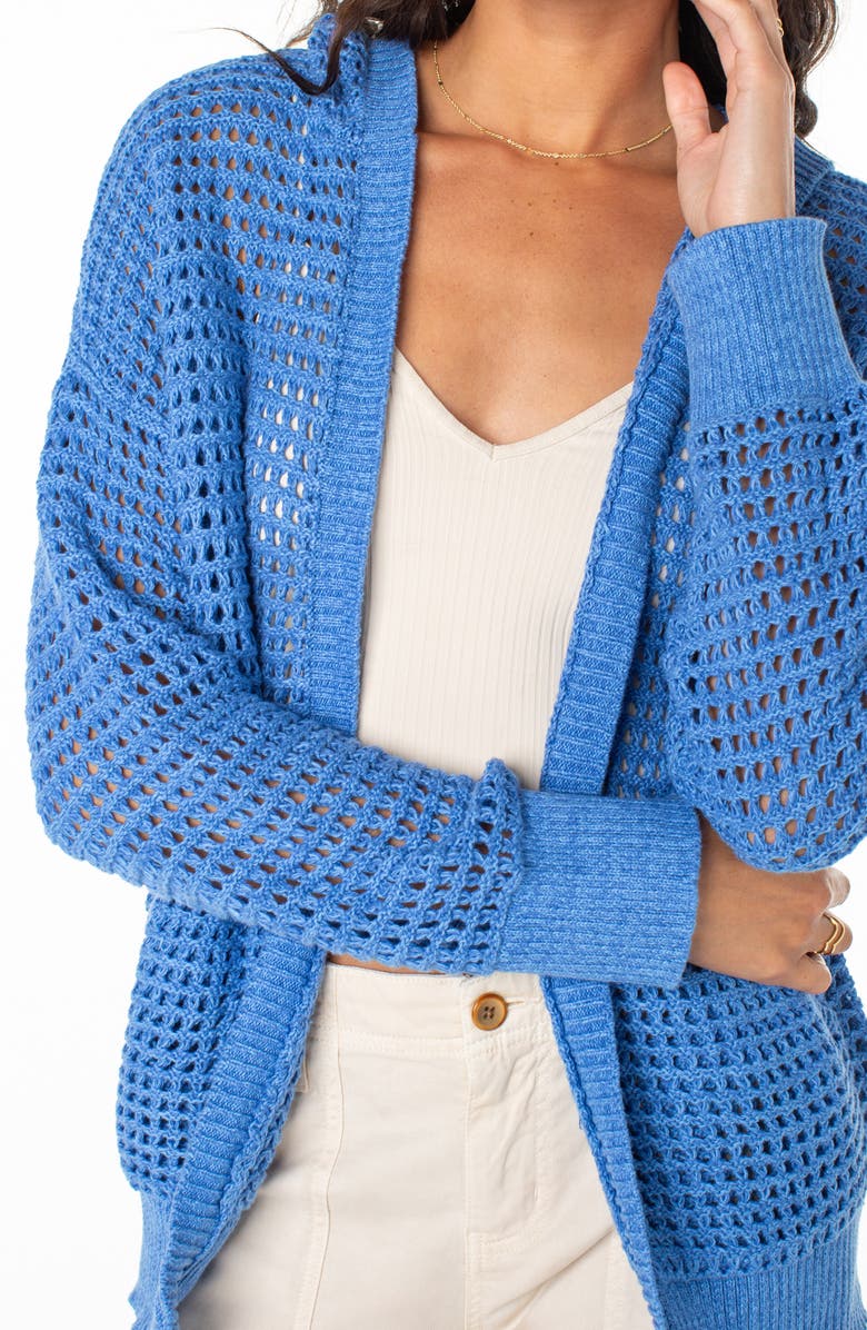 Roxy Thea Open Stitch Cotton Hoodie Cardigan, Alternate, color, Riviera Solid