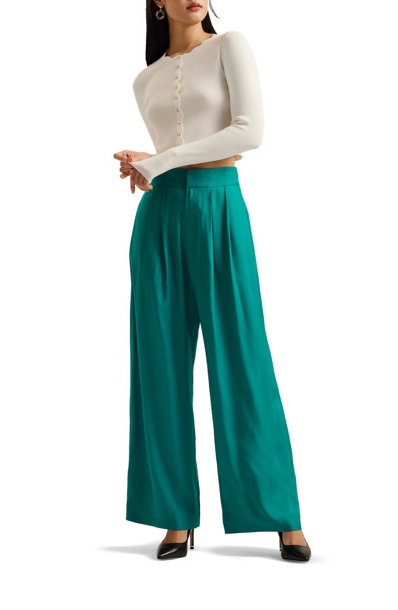 Ted Baker London Kklara Rib Scallop Trim Cardigan, Alternate, color, Ivory