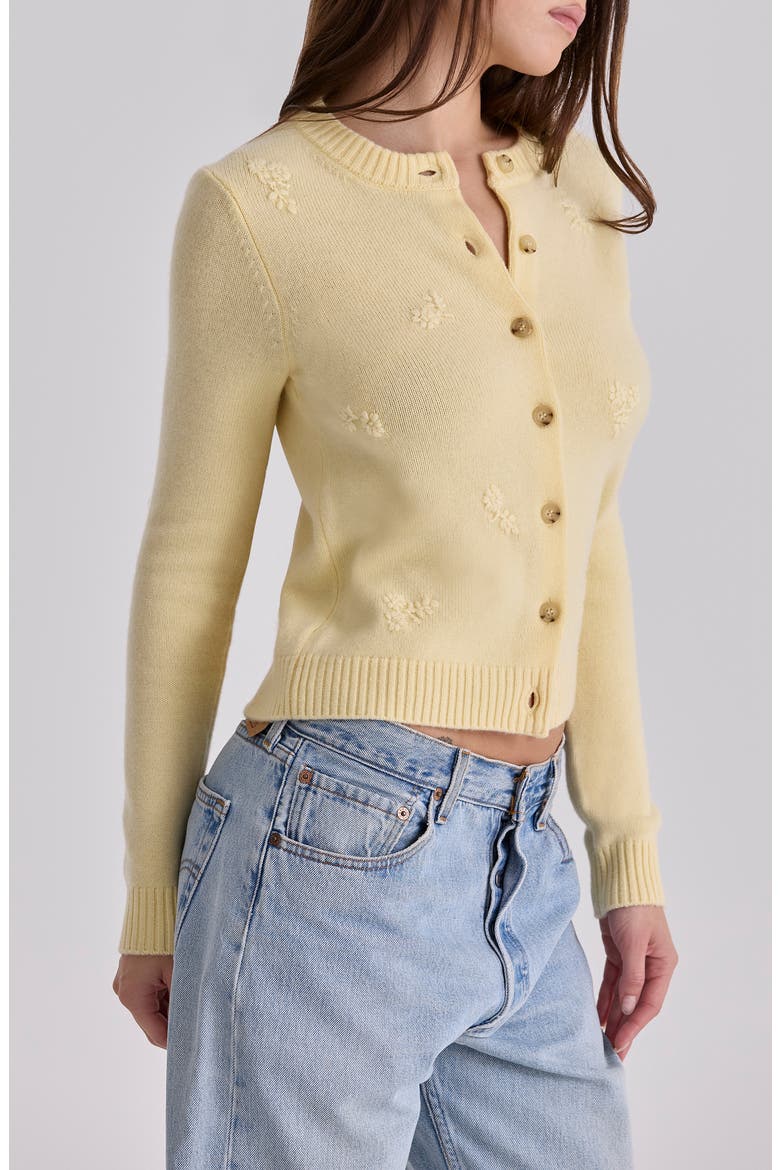 Poppie Embroidered Wool & Cashmere Cardigan, Alternate, color, LEMON