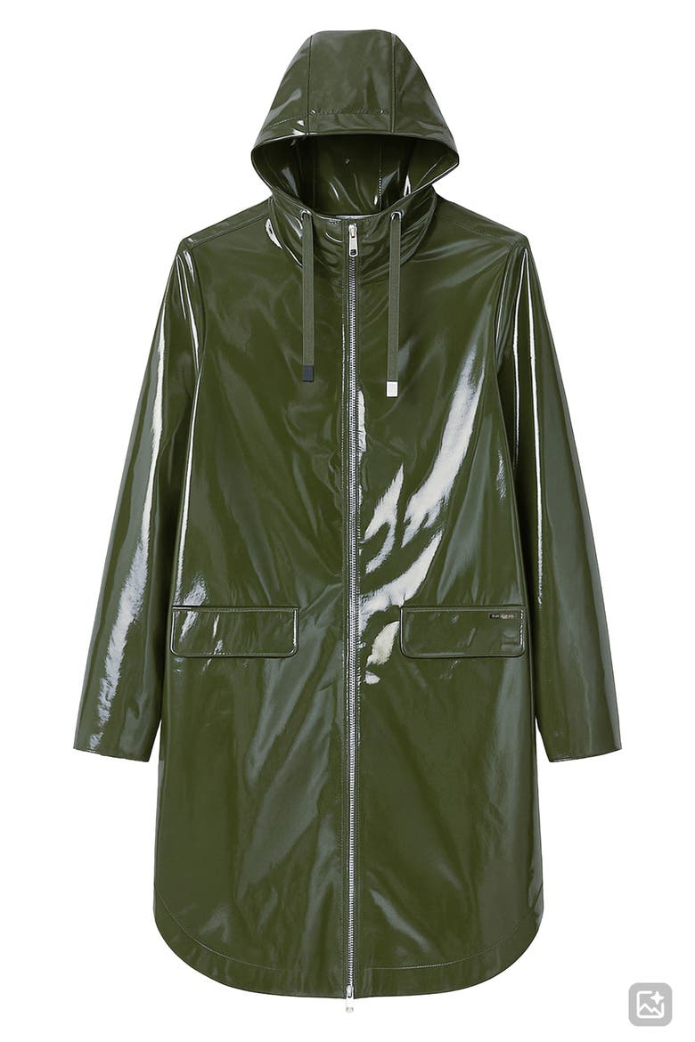 Janae Coated Vinyl Hooded Raincoat, Alternate, color, KHAKI VINYL