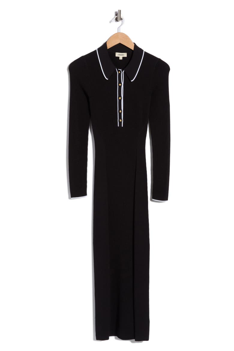 Yaretzi Collared Long Sleeve Dress, Alternate, color, BLACK/ WHITE