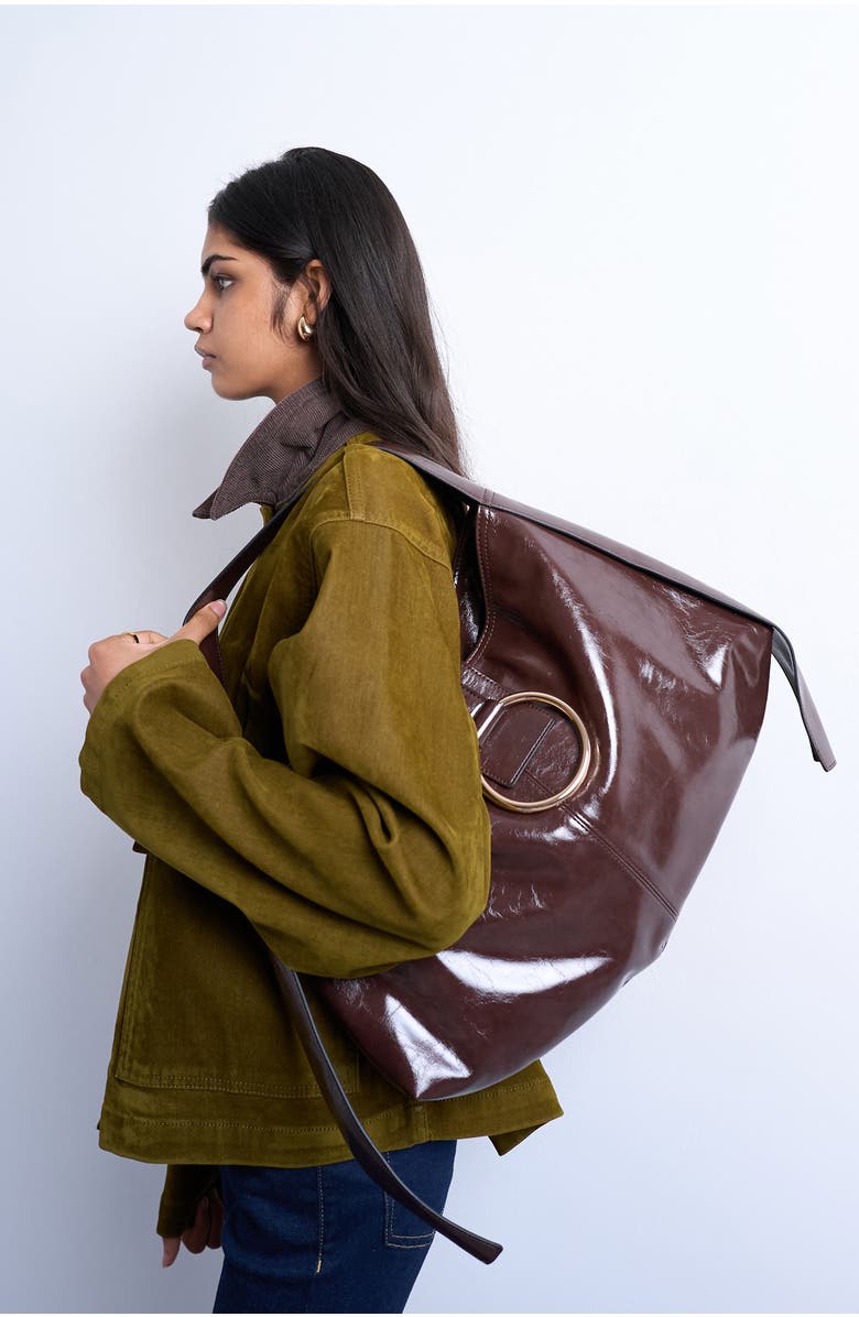 Topshop Faux Leather Shoulder Bag, Alternate, color, Brown