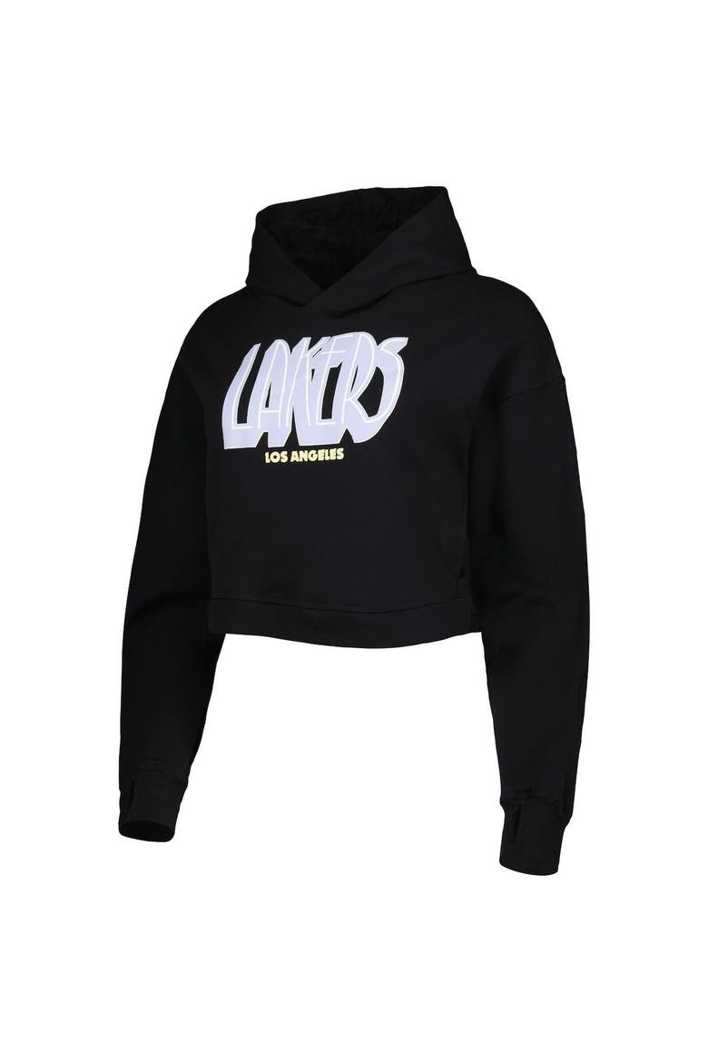 Women's Lusso Black Los Angeles Lakers Layla World Tour Cropped Pullover Hoodie, Alternate, color, Black