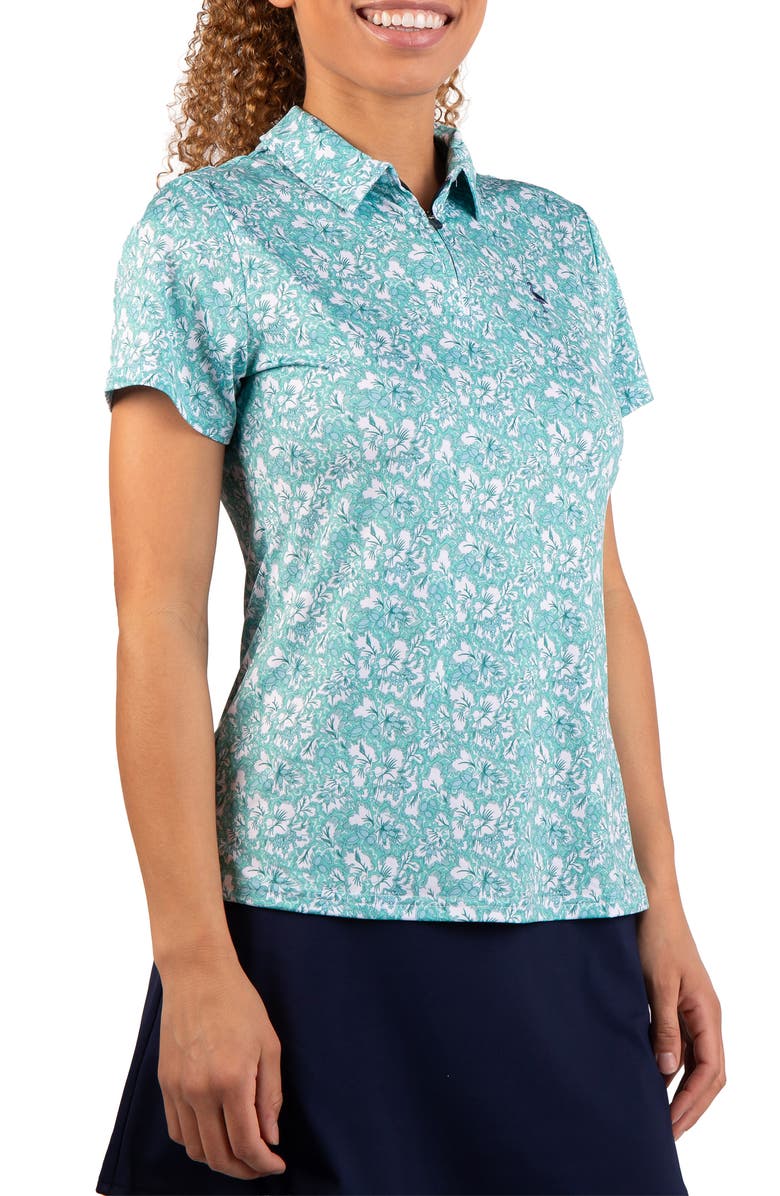 TailorByrd Floral Print Quarter Zip Polo, Alternate, color, Seafoam