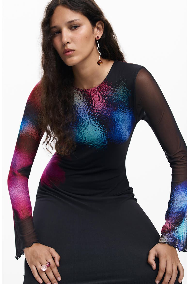 Long Sleeve Mesh Dress, Alternate, color, BLACK