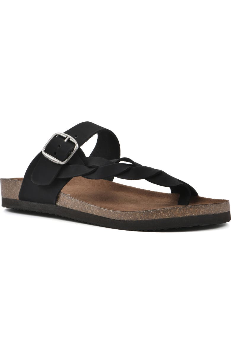 White Mountain Footwear Crawford Braided Footbed Sandal, Main, color, Black/ Nubuck Dk. Sock