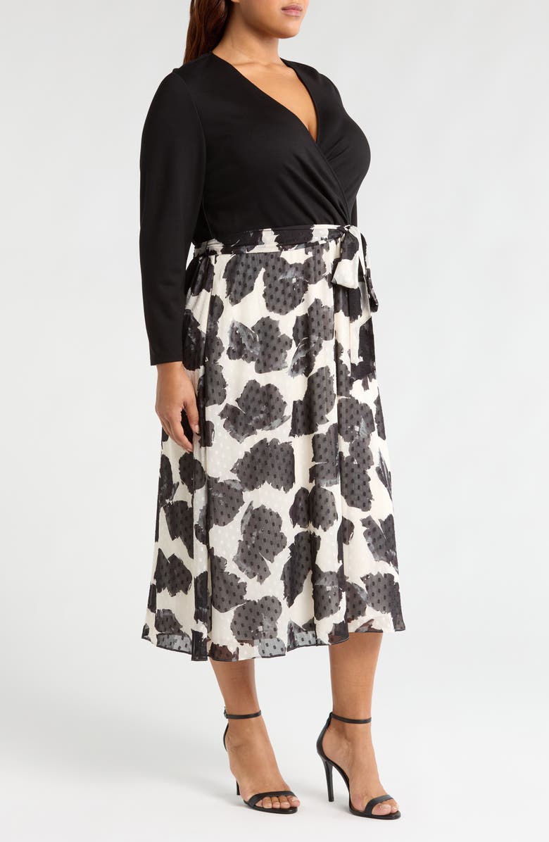 Anne Klein Serenity Mixed Media Long Sleeve Midi Dress, Alternate, color, 