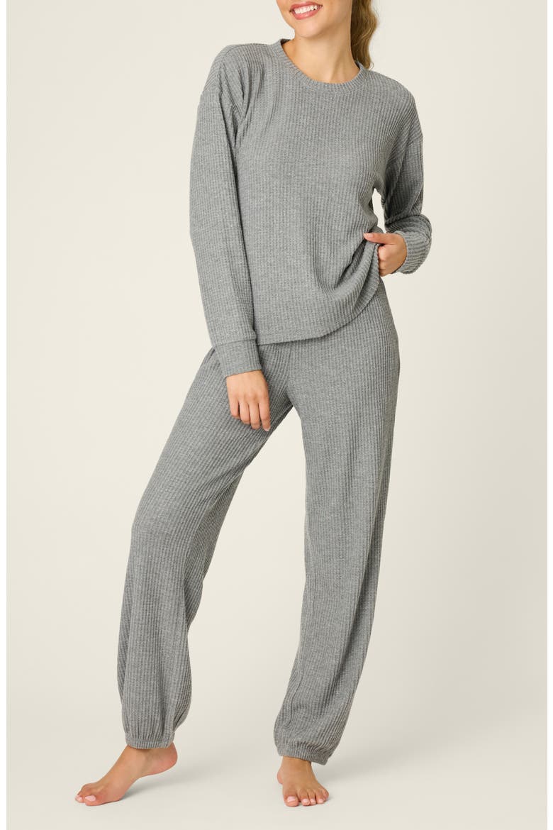 Fireside Sparkle Waffle Knit Pajamas, Main, color, HEATHER CHARCOAL