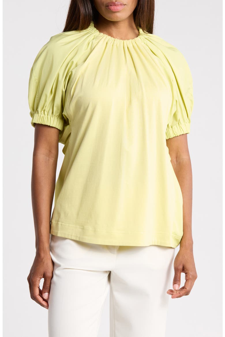 Shirred Puff Sleeve Poplin Top, Main, color, LIMELIGHT