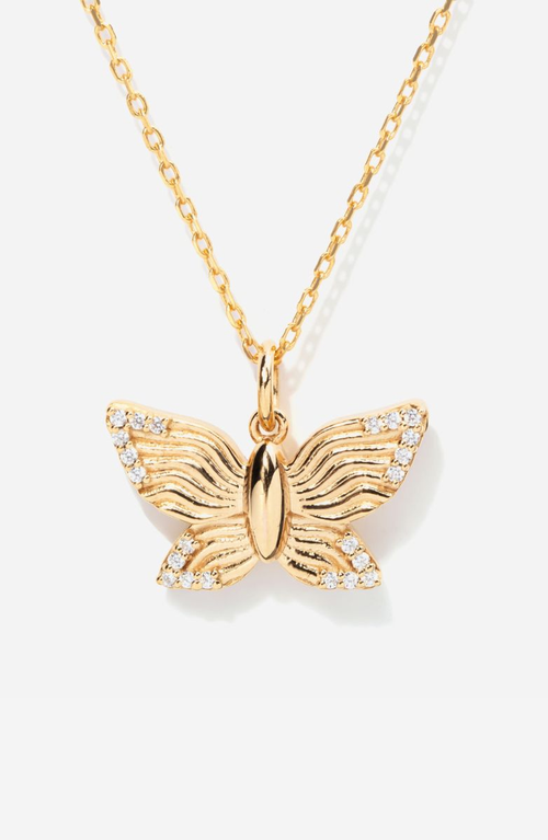 Little Sky Stone Textured Butterfly Pendant Necklace In Gold