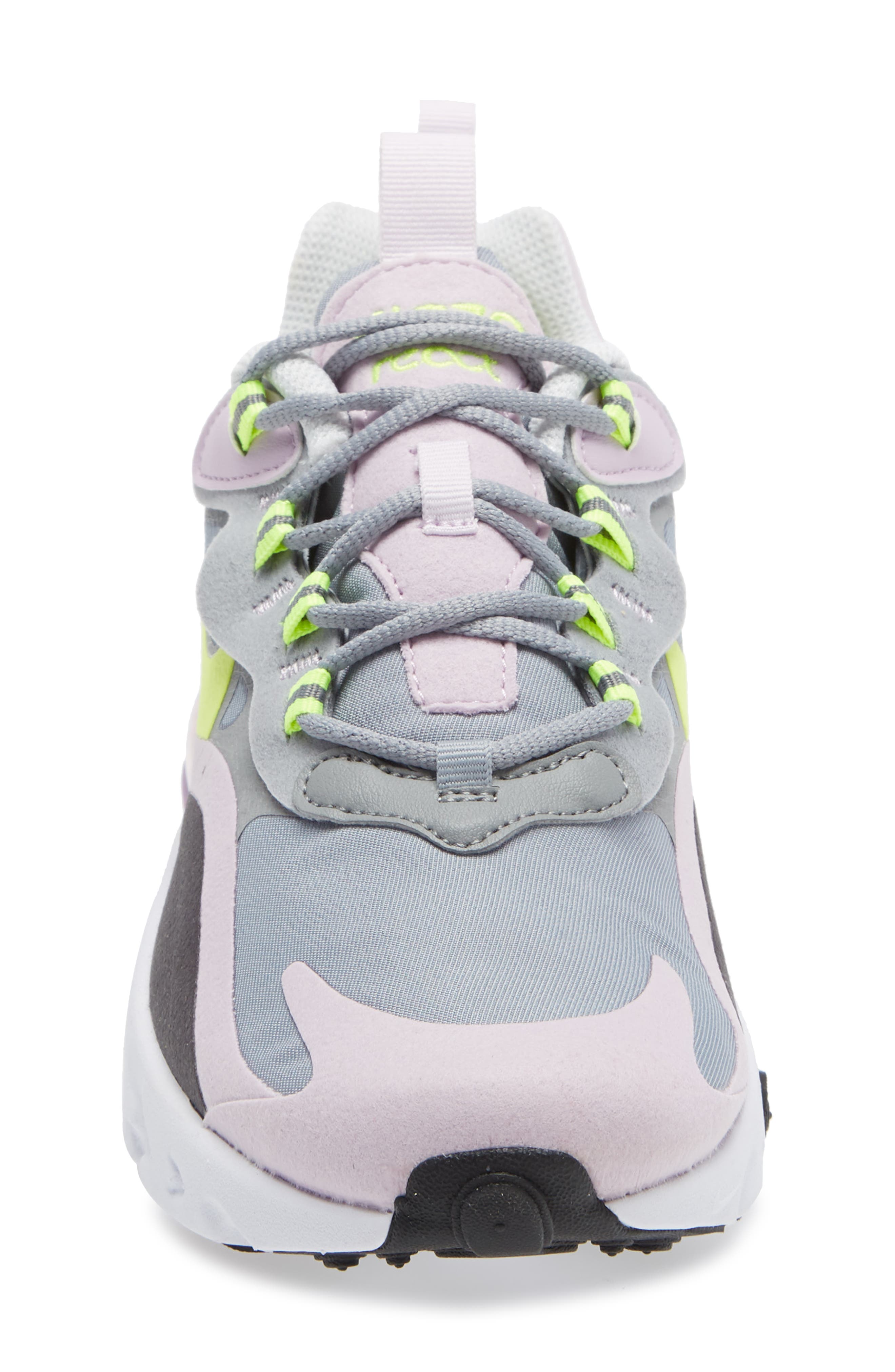 Air Max 270 React Sneaker, Alternate, color, GREY/ LEMON/ LILAC