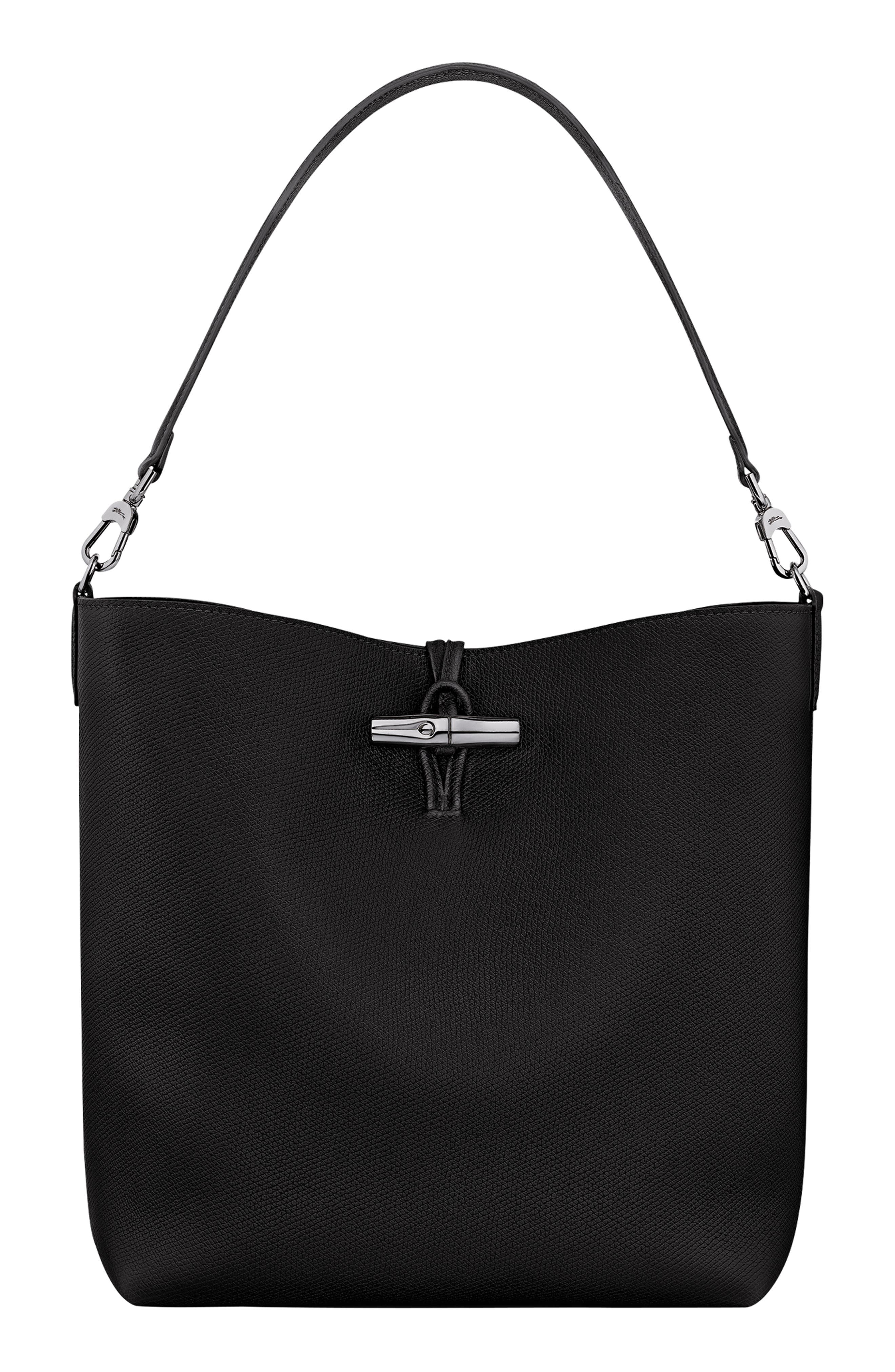 Longchamp Medium Le Roseau Leather Hobo Bag, Main, color, Black
