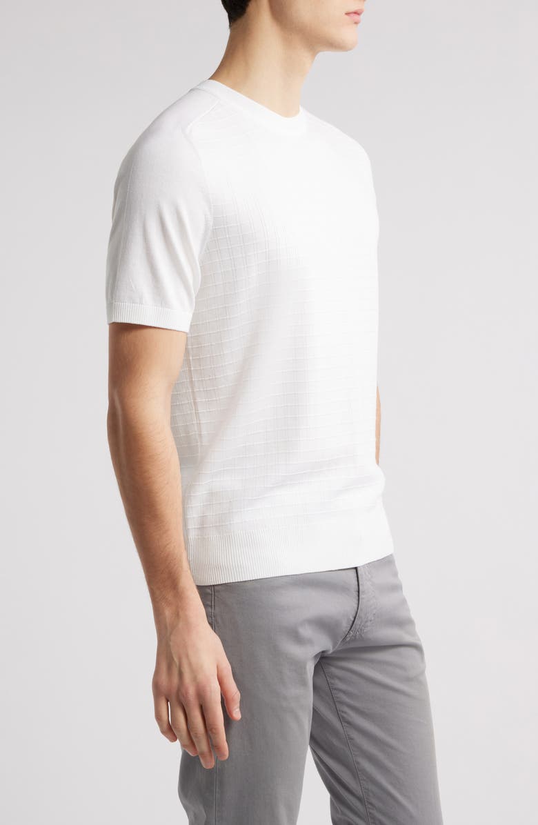 Canali Short Sleeve Check Jacquard Silk & Cotton Crewneck Sweater, Alternate, color, White