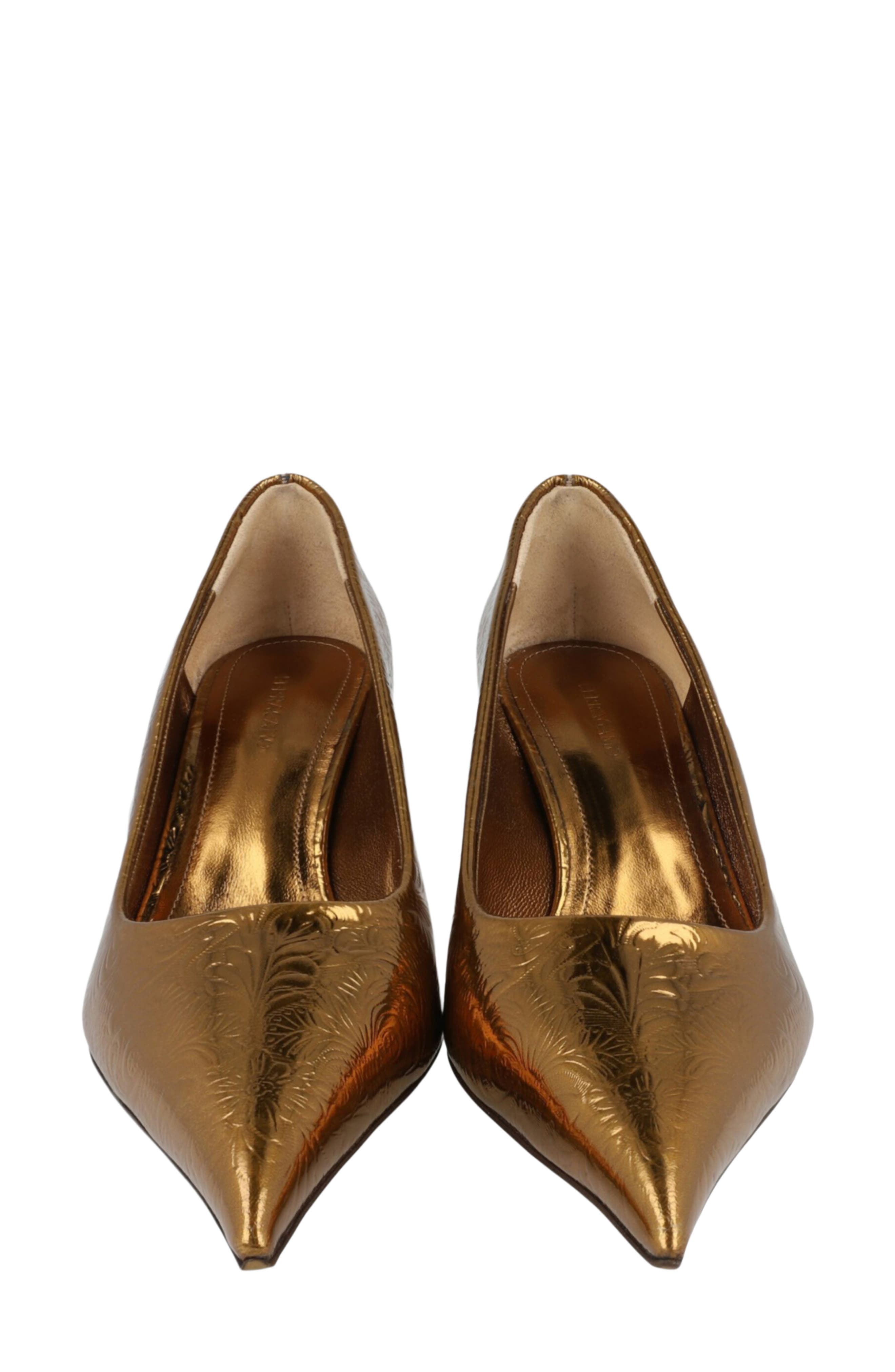 Eva Embossed Leather Pointed Toe Pump, Alternate, color, GOLD