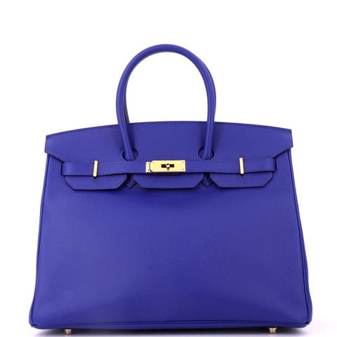 Birkin Handbag Blue Epsom with Gold Hardware 35